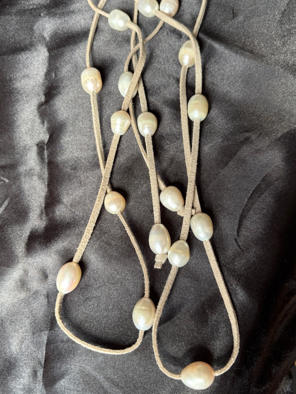 Genuine Baroque Freshwater Pearl Suede Lariat